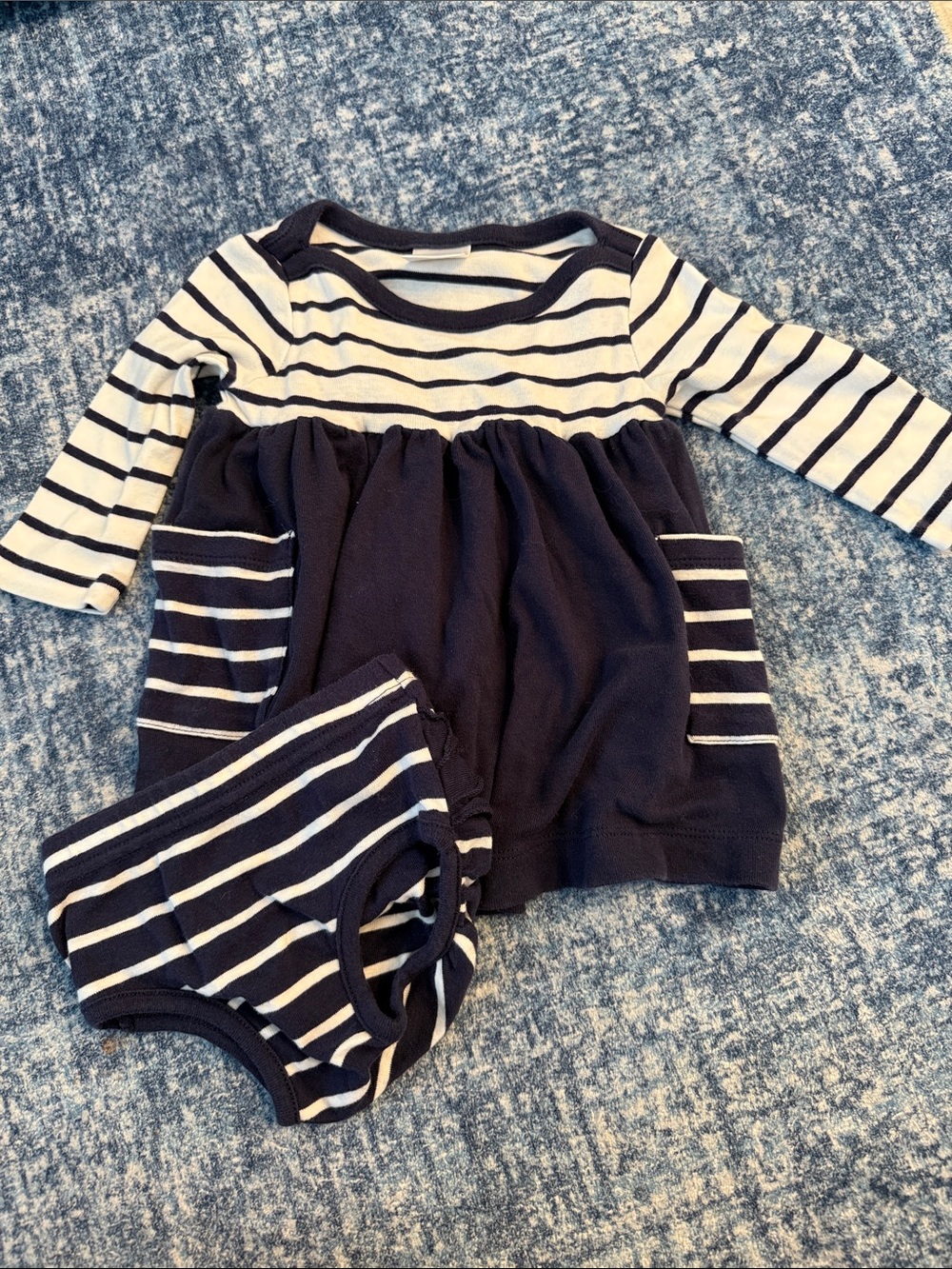 Hanna Andersson Navy and White Striped Dress with Bloomer